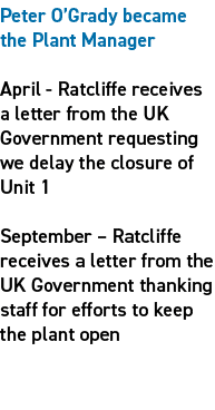 Peter O’Grady became the Plant Manager April Ratcliffe receives a letter from the UK Government requesting we delay t...
