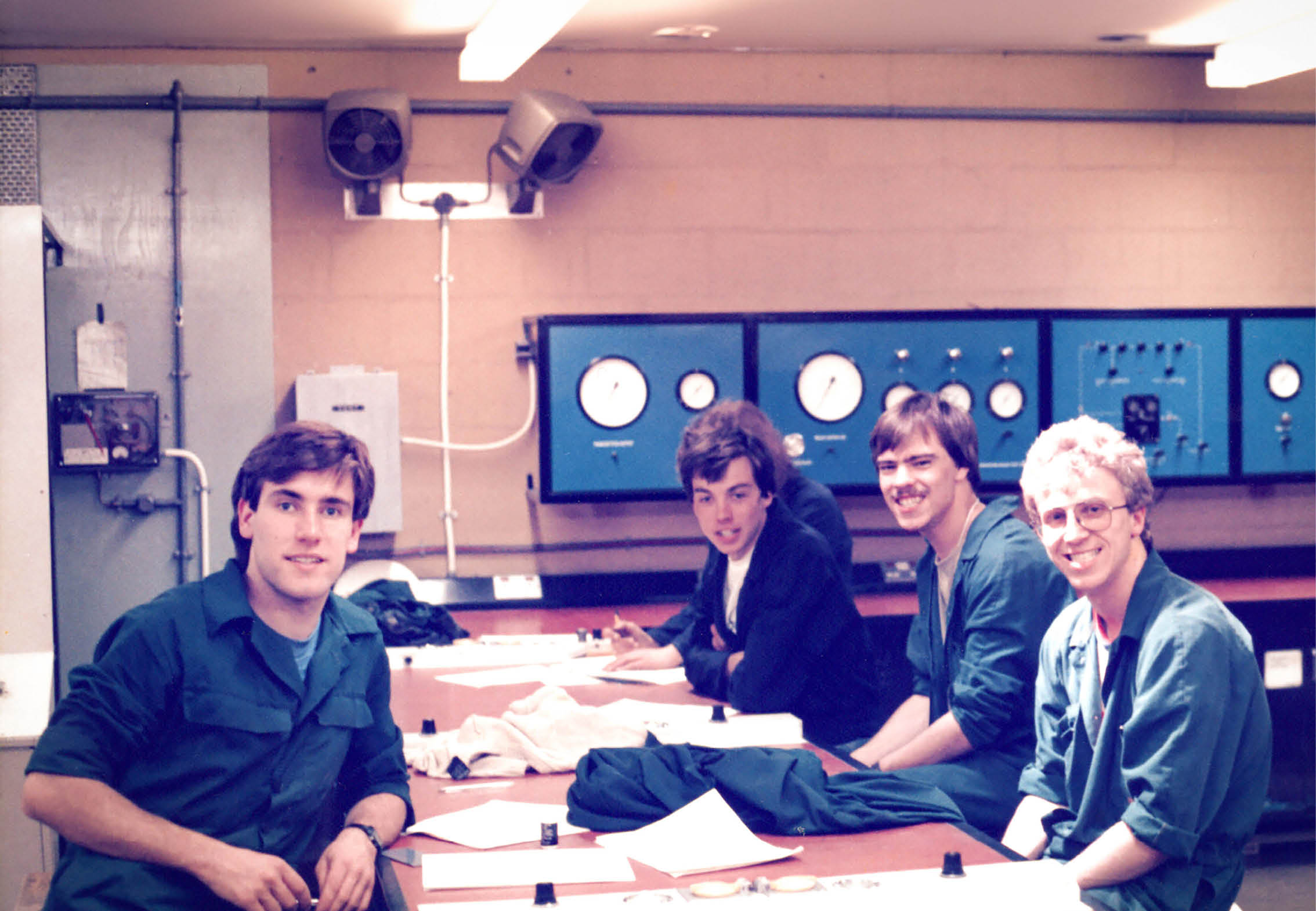 Drakelow Plant Training Centre (PTC) - Control & Instrumentation Department 1985. Apprentices L to R; Nigel Bates, Dominic Allen, Steve Gilbert, Mark Smith.