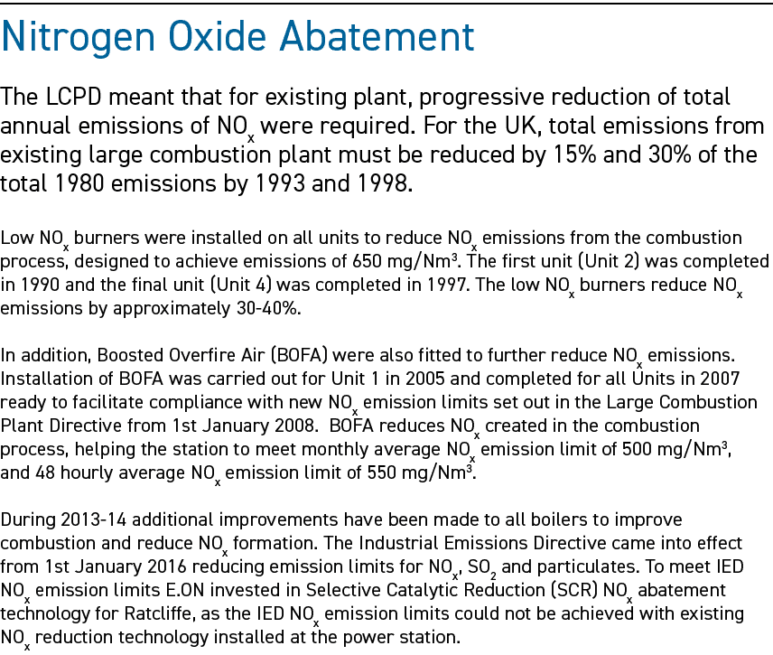 Nitrogen Oxide Abatement The LCPD meant that for existing plant, progressive reduction of total annual emissions of N...